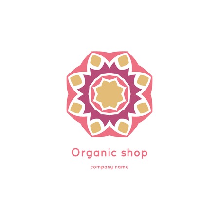 Bright and juicy beautiful circular logo for organic shop, eco product, cosmetic, business. Company mark, emblem, element. Nature geometric mandala logotype. Big budのイラスト素材