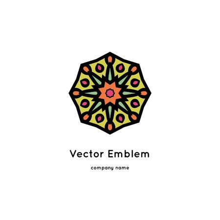 Bright and juicy beautiful circular logo for organic shop, eco product, cosmetic, business. Company mark, emblem, element. Nature geometric mandala logotype. Big budのイラスト素材