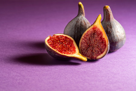 Figs closeup on purple backgroundの写真素材