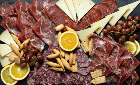iberian ham, sausages and cheese platterの写真素材
