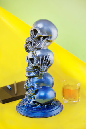The statue of skulls no evil hear or see in grey colorsの写真素材