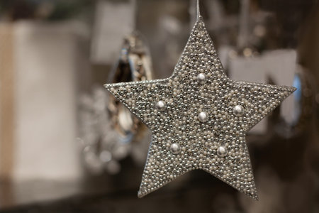 Chistmas white and red decoration with tree and snowの写真素材