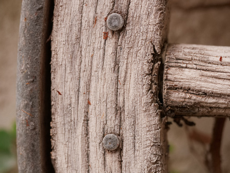 Antique wood and metal wagon wheel spoke and tireの写真素材