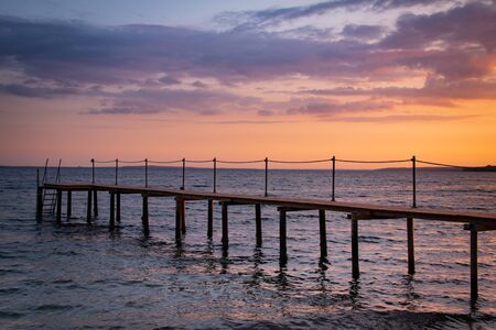 View from a Jetty on a beautiful Sunset at the danish Coast - Jutlandの写真素材