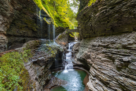 Rainbow Falls of Watkins Glen State Park Finger Lakes region of New York state.の写真素材