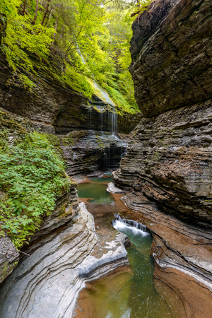 Rainbow Falls of Watkins Glen State Park Finger Lakes region of New York state.の写真素材