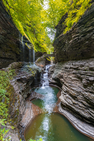 Rainbow Falls of Watkins Glen State Park Finger Lakes region of New York state.の写真素材