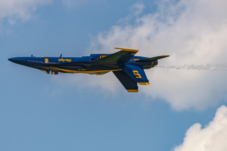 NEW WINDSOR, NY - JULY 2, 2017: U.S.NAVY Blue Angles perform at the Stewart International Airport during the New York Airshow. Squadron is the official air demonstration team for the United States Air Forceのeditorial素材