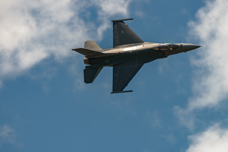 NEW WINDSOR, NY - JULY 2, 2017: The evolution of F 16 Falcon from Stewart International Airport during the New York Airshow.のeditorial素材