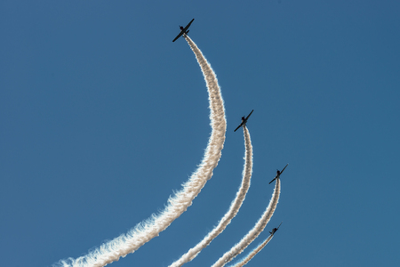 READING, PA - JUNE 3, 2017: The GEICO Skytypers in flight during World War II reenactment at Mid-Atlantic Air Museumのeditorial素材