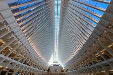 New York, NY, USA - October 19, 2017: Inside of World Trade Center Transportation Hub: World Trade...