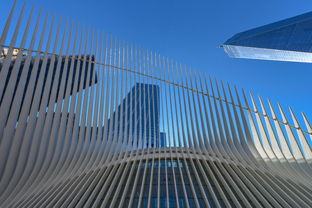 Lower Manhattan urban skyscrapers in New York Cityの写真素材