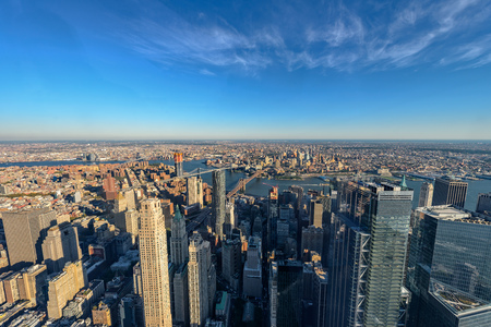 Aerial view of Skyline with Skyscrapers in Downtown Manhattan and Lower Manhattan, New York City, USA.のeditorial素材