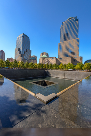 NEW YORK - USA - OCTOBER 19, 2017- People near freedom tower and 9-11 memorialのeditorial素材