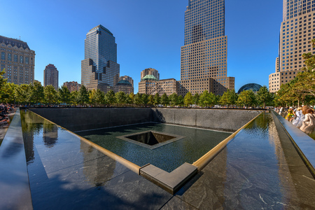 NEW YORK - USA - OCTOBER 19, 2017- People near freedom tower and 9-11 memorialのeditorial素材