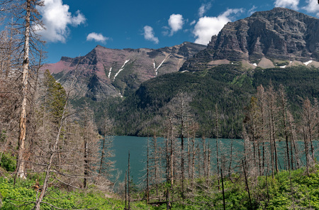 Beautiful landscape view of St Mary Lake in Glacier National Park, Montana,の写真素材
