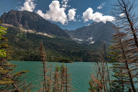 Beautiful landscape view of St Mary Lake in Glacier National Park, Montana,の写真素材