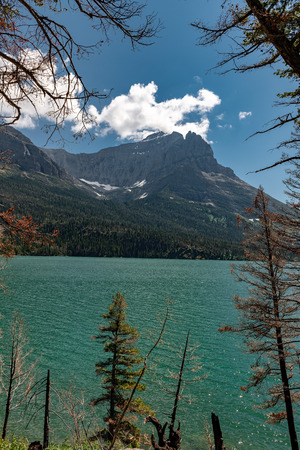 Beautiful landscape view of St Mary Lake in Glacier National Park, Montana,の写真素材