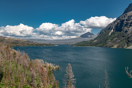 Beautiful landscape view of St Mary Lake in Glacier National Park, Montana,の写真素材
