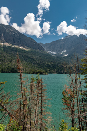 Beautiful landscape view of St Mary Lake in Glacier National Park, Montana,の写真素材