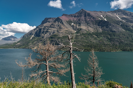 Beautiful landscape view of St Mary Lake in Glacier National Park, Montana,の写真素材