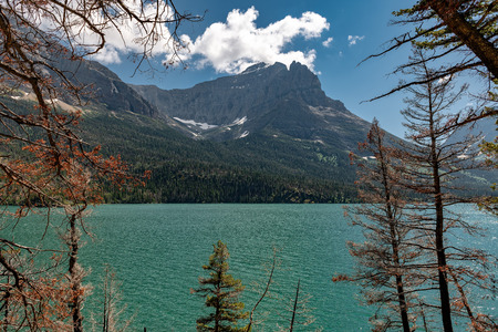 Beautiful landscape view of St Mary Lake in Glacier National Park, Montana,の写真素材