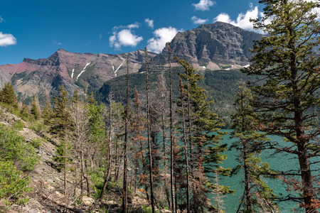 Beautiful landscape view of St Mary Lake in Glacier National Park, Montana,の写真素材