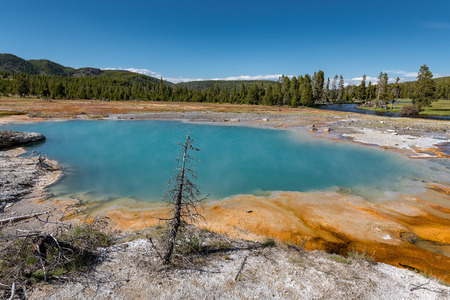 Colorful Hot Springs in Biscuit Basin in Yellowstone National Park, Wyoming, USAの写真素材