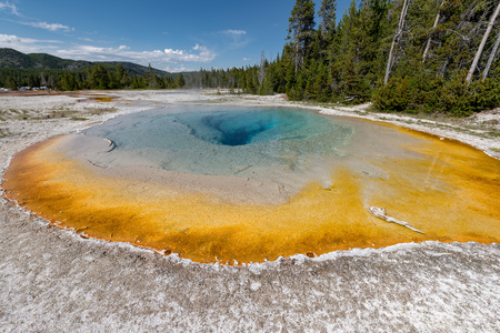 Colorful Hot Springs in Biscuit Basin in Yellowstone National Park, Wyoming, USAの写真素材