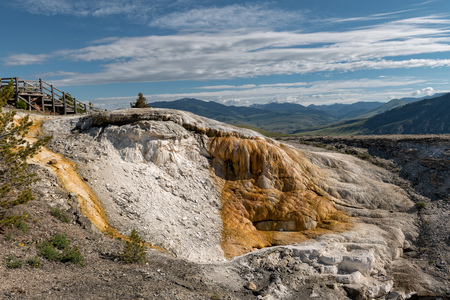 Mammoth Hot Springs is a large complex of hot springs on a hill of travertine in Yellowstone National Park. Wyoming, USAの写真素材