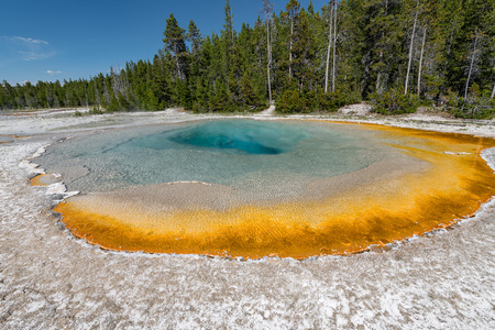 Colorful Hot Springs in Biscuit Basin in Yellowstone National Park, Wyoming, USAの写真素材