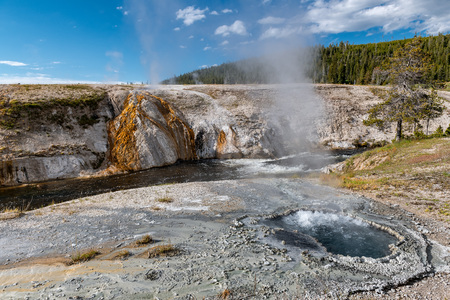 Old Faithful and Upper Geyser Basin - Yellowstone National Parkの写真素材