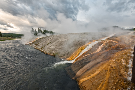 Textures of Grand Prismatic Spring in Yellowstone National Park - Wyoming, USAの写真素材