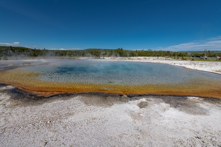 Colorful Hot Springs in Biscuit Basin in Yellowstone National Park, Wyoming, USAの写真素材