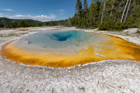 Colorful Hot Springs in Biscuit Basin in Yellowstone National Park, Wyoming, USAの写真素材