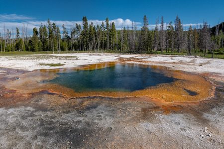 Colorful Hot Springs in Biscuit Basin in Yellowstone National Park, Wyoming, USAの写真素材