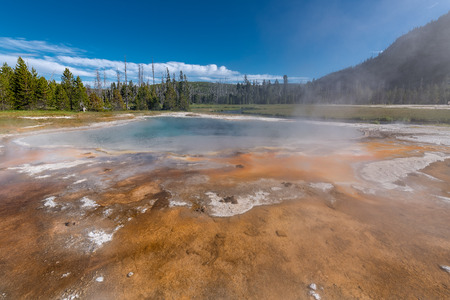 Colorful Hot Springs in Biscuit Basin in Yellowstone National Park, Wyoming, USAの写真素材