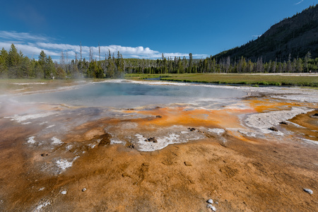 Colorful Hot Springs in Biscuit Basin in Yellowstone National Park, Wyoming, USAの写真素材
