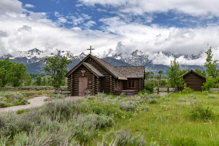 Chapel of the Transfiguration in the Grand Teton National Park, Wyomingの写真素材