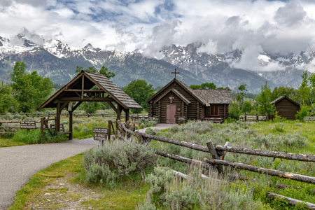 Chapel of the Transfiguration in the Grand Teton National Park, Wyomingの写真素材