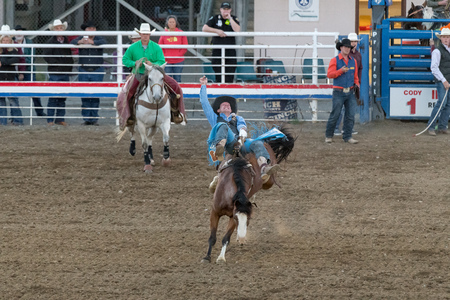 CODY, WYOMING - JUNE 29, 2018: Cody Stampede Park arena. Cody is the Rodeo Capitol of the World. 2018 marks 80th anniversary of nightly performances.のeditorial素材