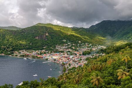 Small town Soufriere in Saint Lucia, Caribbean Islandsの写真素材