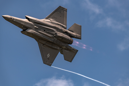 NEW WINDSOR, NY - AUGUST 2, 2019: The Lockheed Martin F-35 Lightning II from Stewart International Airport during the New York Airshow.のeditorial素材