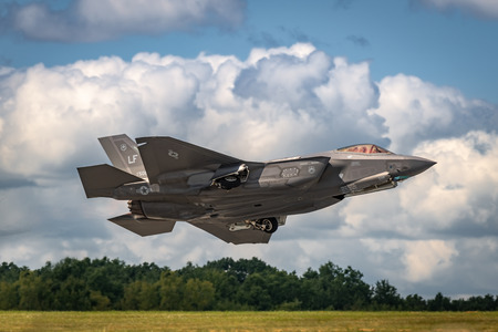 NEW WINDSOR, NY - AUGUST 2, 2019: The Lockheed Martin F-35 Lightning II from Stewart International Airport during the New York Airshow.のeditorial素材