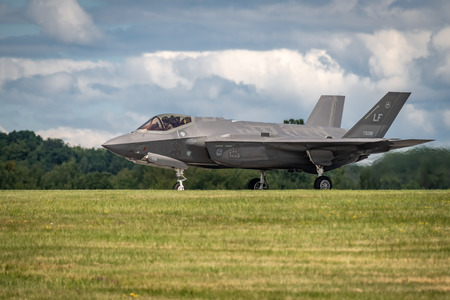 NEW WINDSOR, NY - AUGUST 2, 2019: The Lockheed Martin F-35 Lightning II from Stewart International Airport during the New York Airshow.のeditorial素材