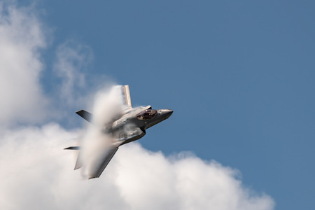 NEW WINDSOR, NY - AUGUST 2, 2019: The Lockheed Martin F-35 Lightning II from Stewart International Airport during the New York Airshow.のeditorial素材