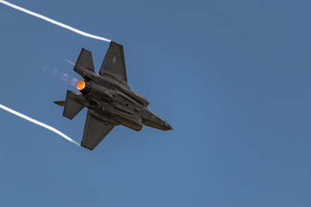 NEW WINDSOR, NY - AUGUST 2, 2019: The Lockheed Martin F-35 Lightning II from Stewart International Airport during the New York Airshow.のeditorial素材