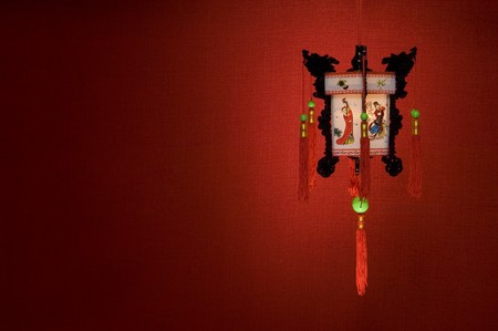 Chinese lantern on a red backgroundの写真素材