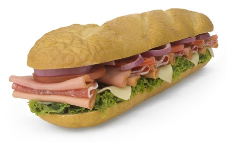 Giant submarine sandwich isolated on whiteの写真素材