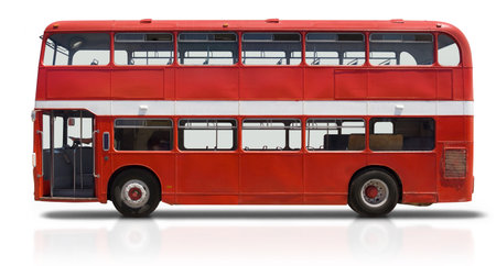 Red double decker London bus isolated on whiteの写真素材